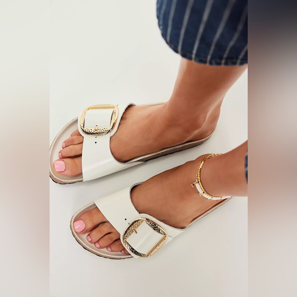 Birkenstock Cream Sandals with Gold Accents